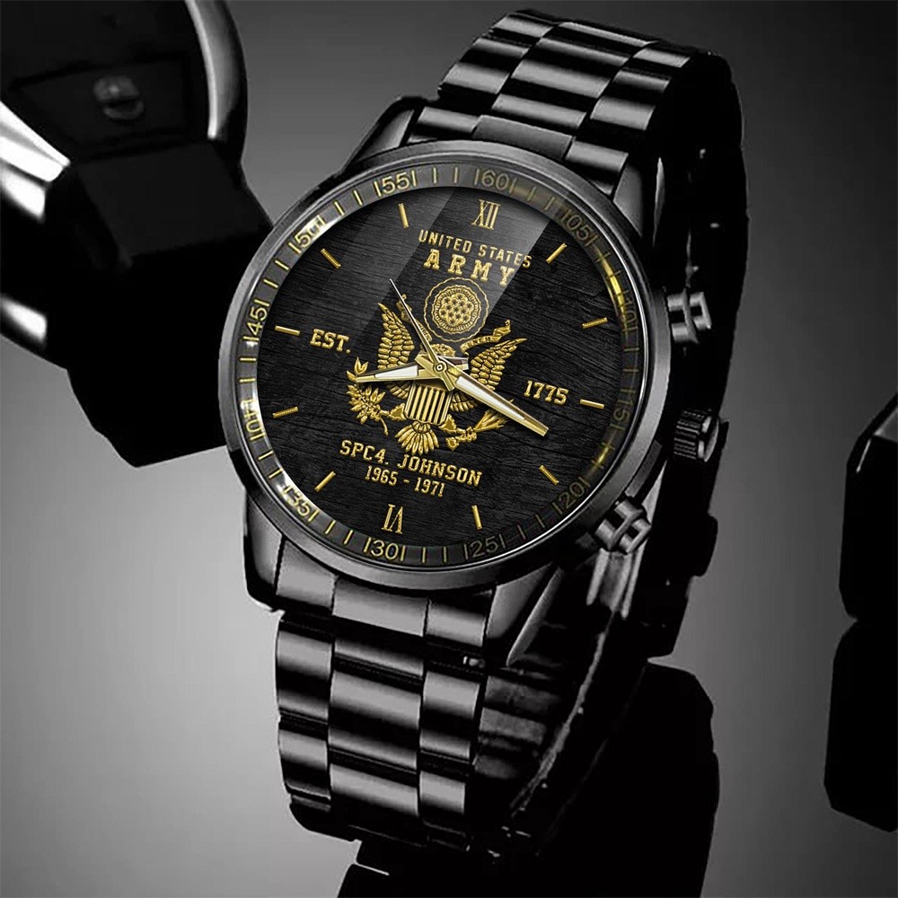Personalized US Army Watch Custom Name & Year Military Style Veteran Gift