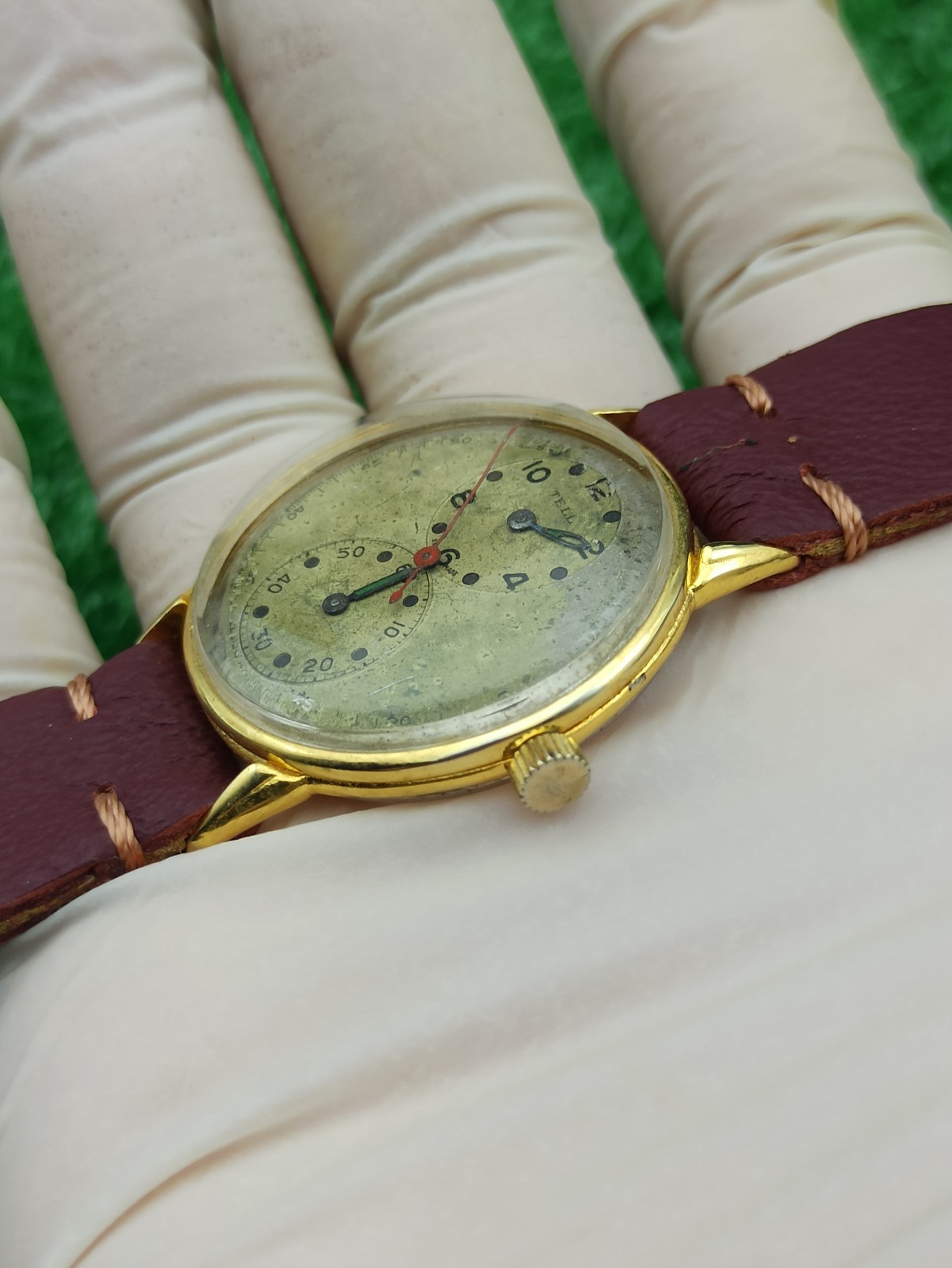 Vintage TELL Swiss Doctors Watch Duo Dial Manual Wind 1940s Gold Plated RUNNING