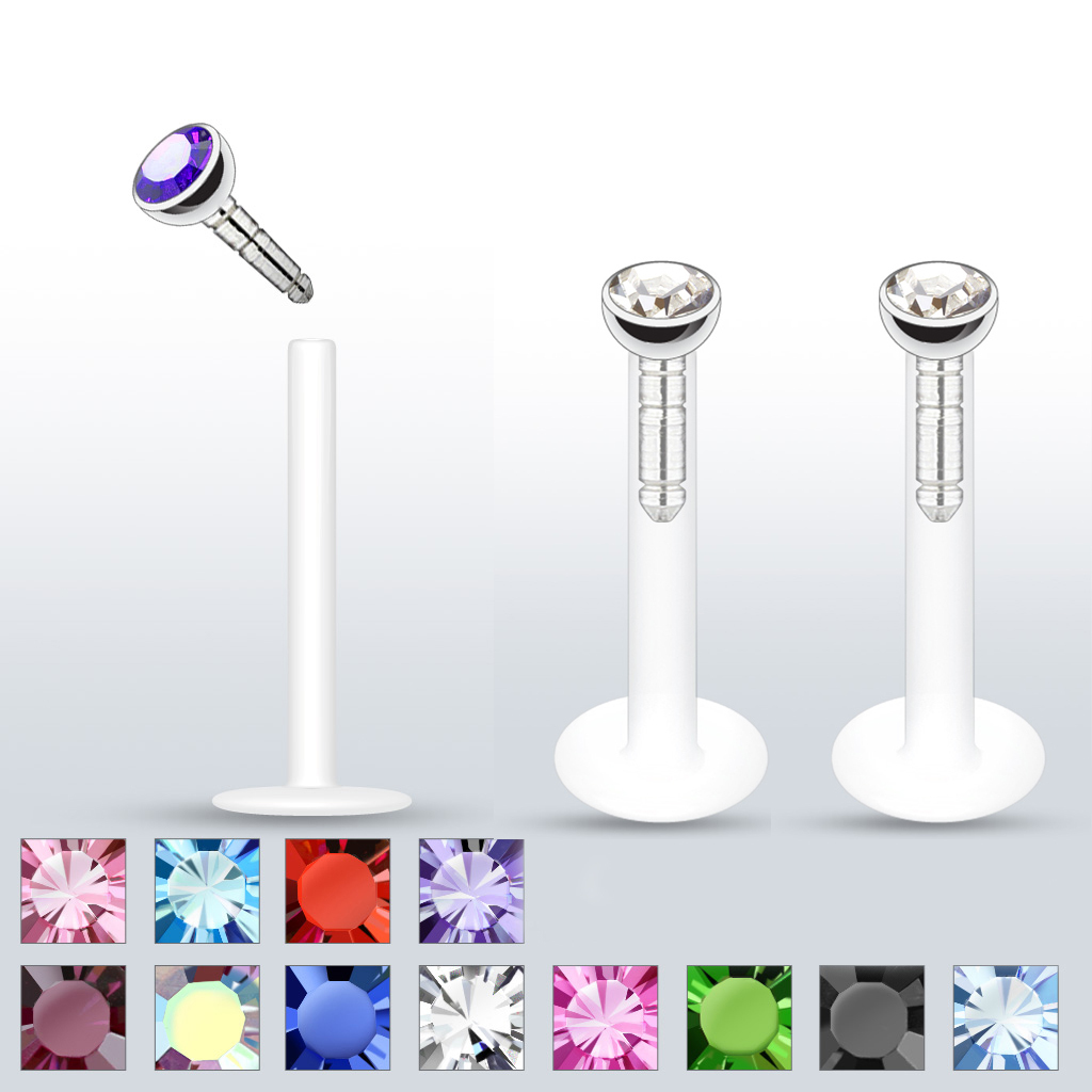 Pair 2mm Press Fit CZ Bioflex Push In Stud Lip Labret Monroe Piercing 16g 3/8″