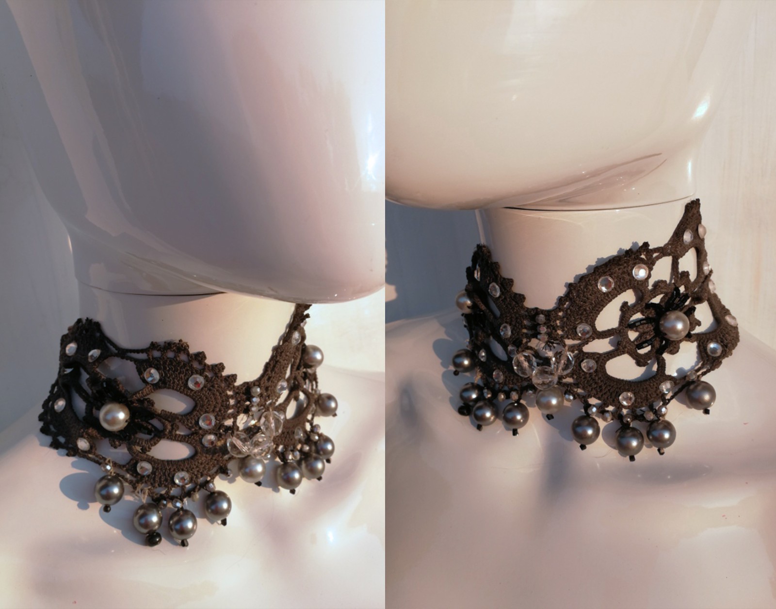 woman jewelry choker embroidered crystal pearl collar collier silver necklace