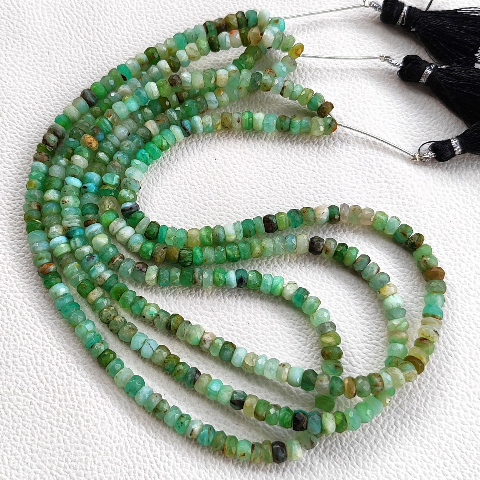 Natural Peru Green Opal 5.5mm Faceted Rondelle Shape Beads 16″ Strand