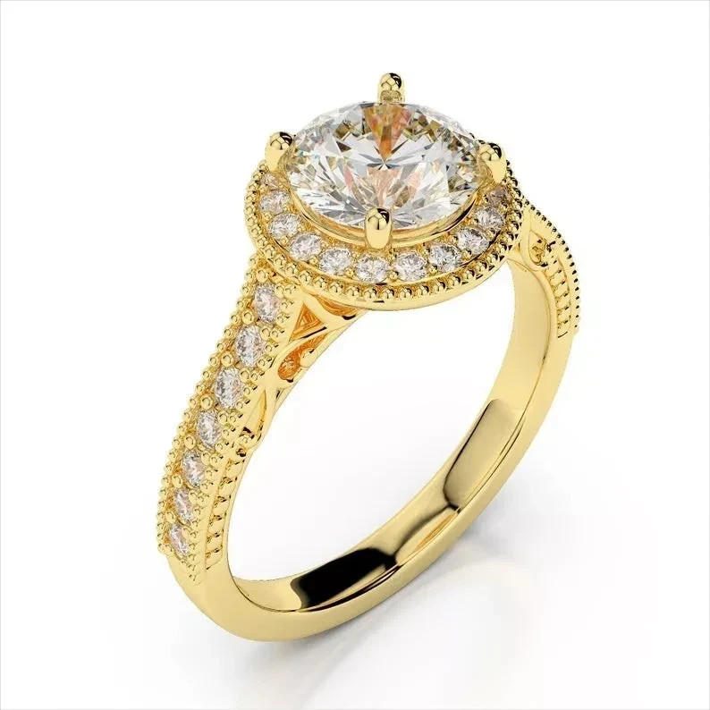 Lab-Created 3.10 Ct White Diamond Round Cut Wedding Ring 14K Yellow Gold FN