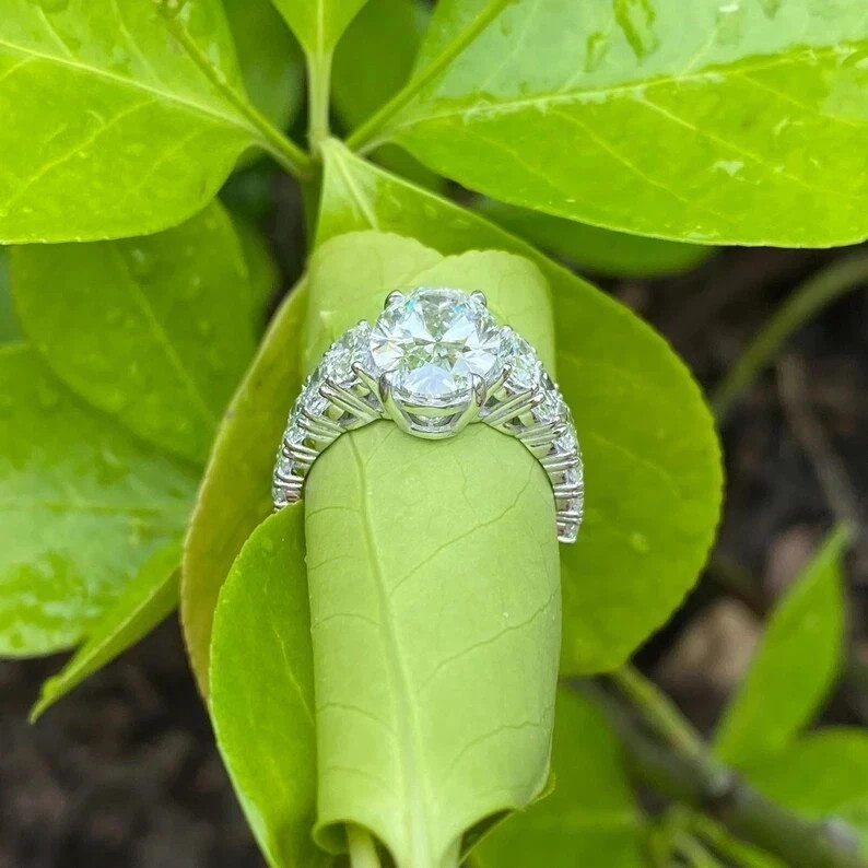 Oval Cut Diamond Wedding Ring 5.80 Ct Lab Grown IGI E F VVS CVD 14k White Gold