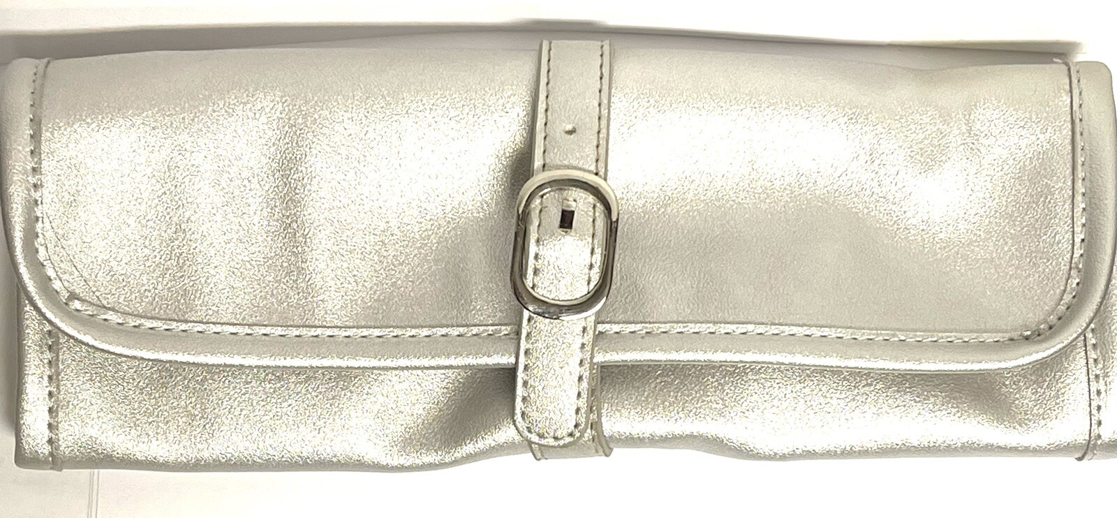 Vegan Leather Jewelry Roll Travel Organizer Silver 11×15” By Evergreen NEW
