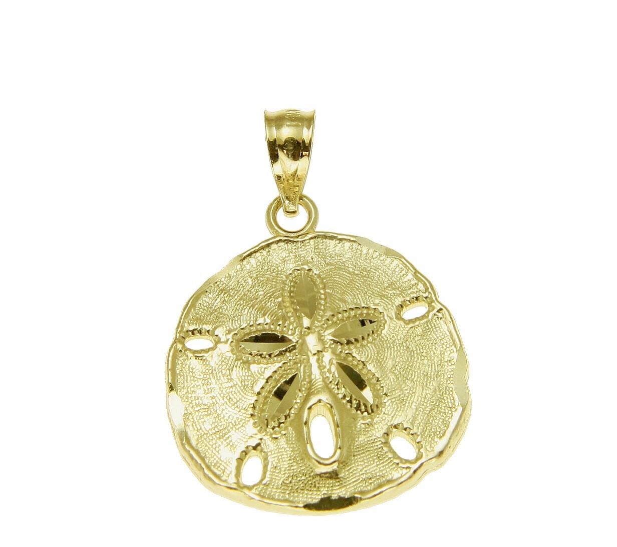 11.50MM 14K YELLOW GOLD HAWAIIAN SAND DOLLAR CHARM PENDANT DIAMOND CUT
