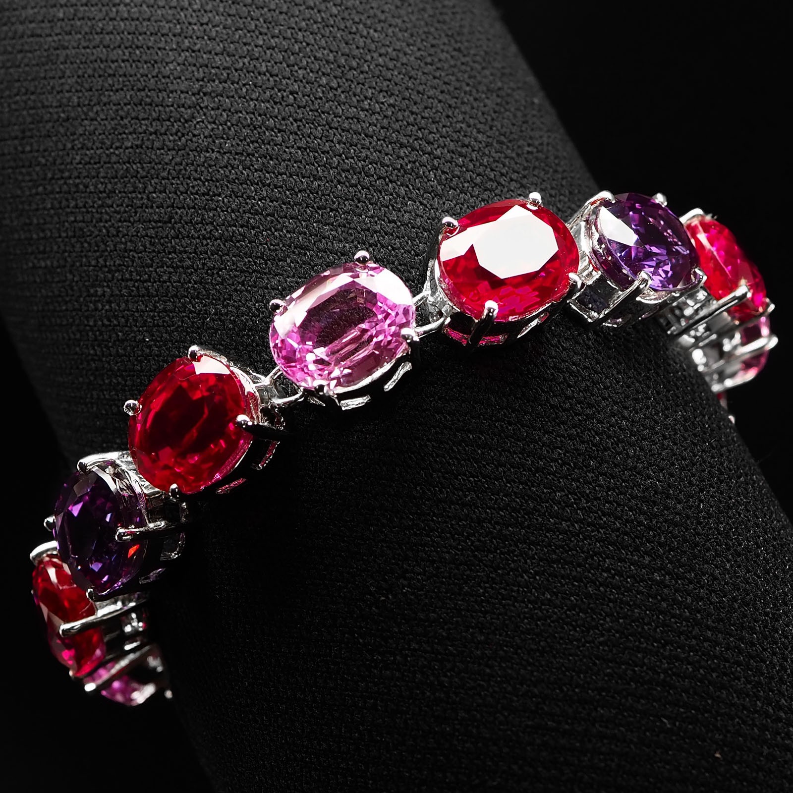 Sapphire Rubellite Tourmaline 108.50Ct 925 Sterling Silver White Gold Bracelets