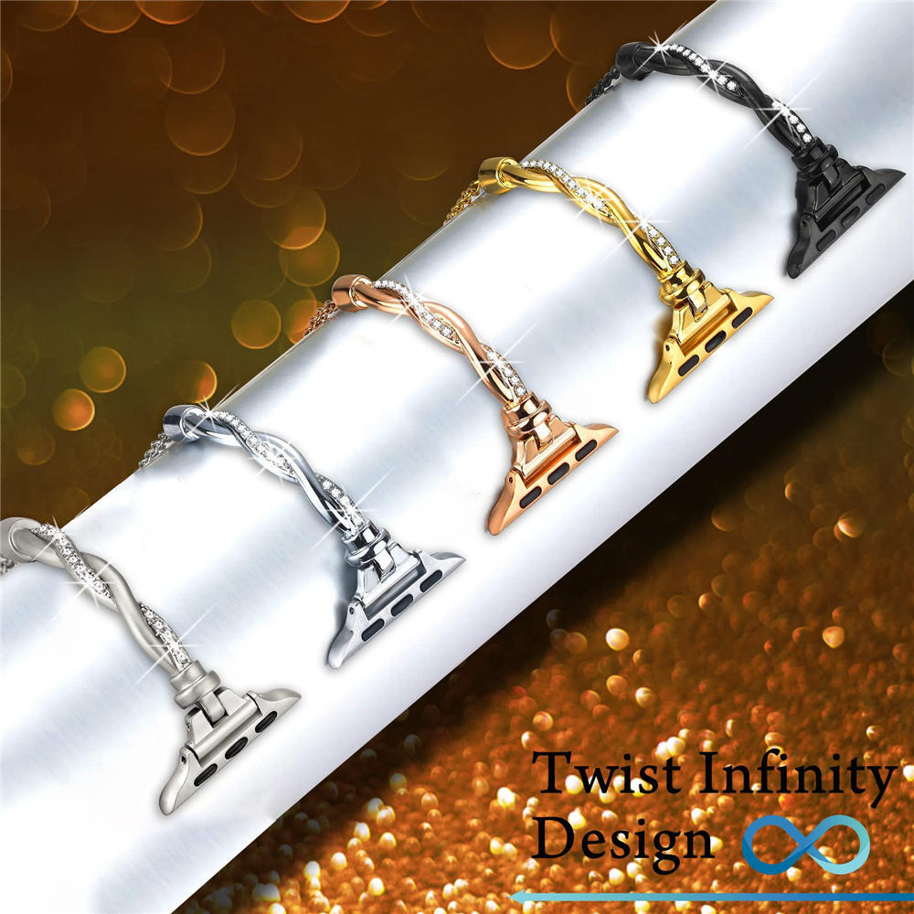 Elegant Bling Diamond Twist Strap + Rhinestones Cas for Apple Watch Ultra 8 7 6