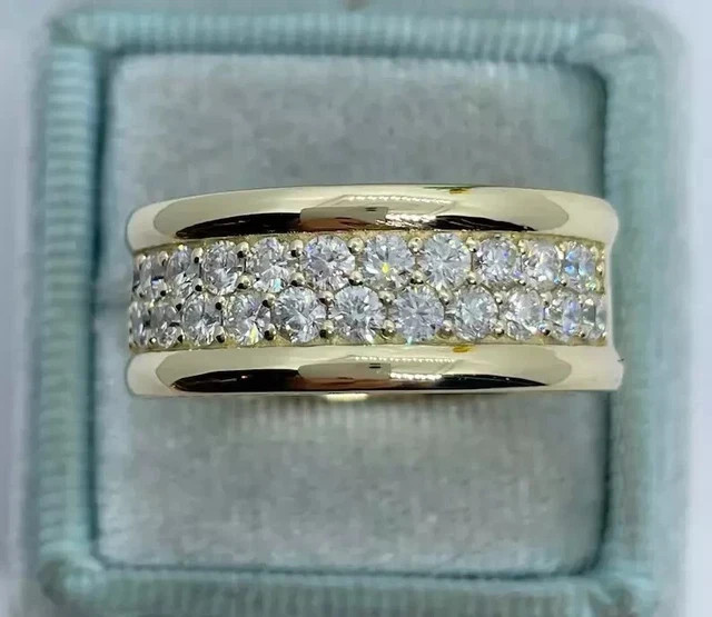 Moissanite 1.90Ct Round Cut Engagement Fancy Band Ring In Yellow Gold Plated