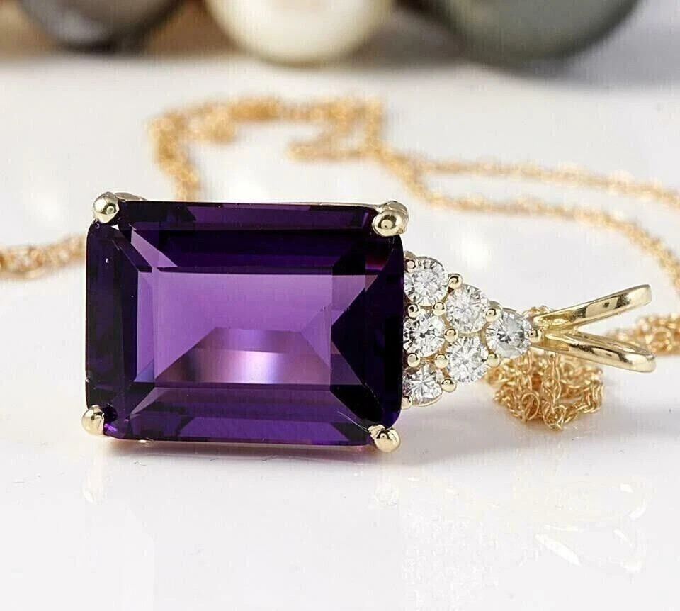 14k Yellow Gold Plated 2Ct Emerald Cut Simulated Amethyst Women’s Fancy Pendant