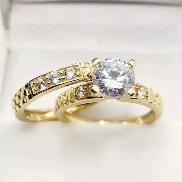 2Ct Round Cut Lab-Created Diamond Wedding Bridal Ring Set 14k Yellow Gold Plated