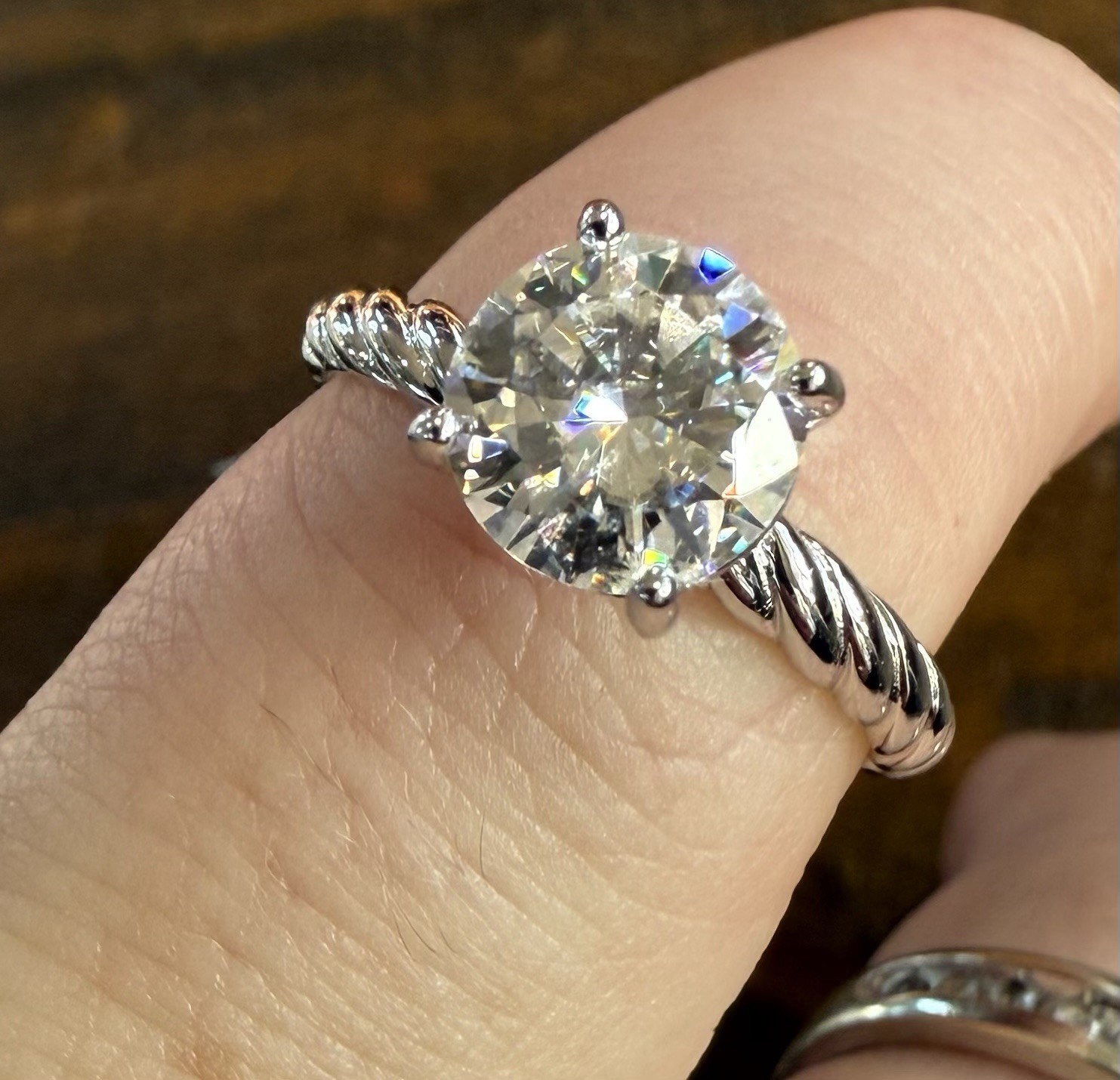 Engagement Wedding SIZE 6 Moissanite Ring 925 Sterling Silver $399 Retail Rope