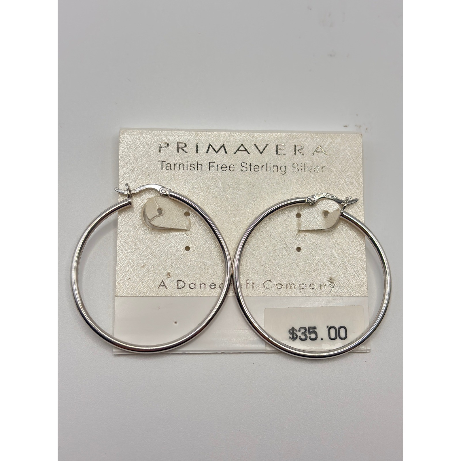 Primavera Sterling Silver Hoop Earrings Tarnish Free Latch Back 32mm Round