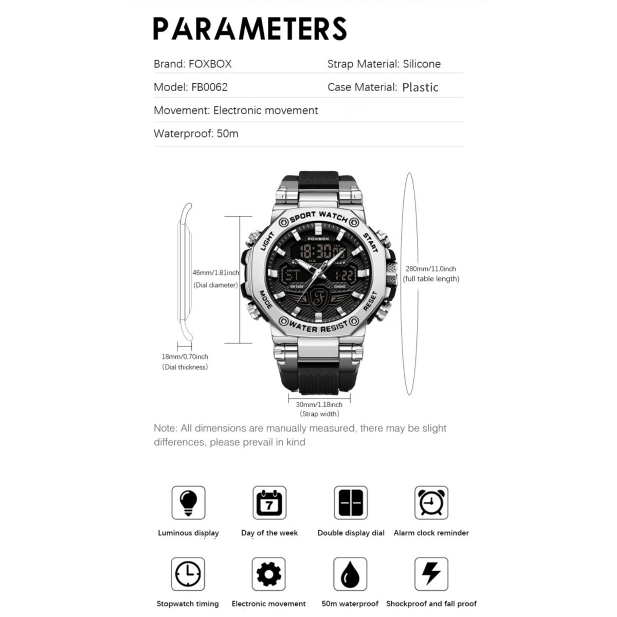 Men Quartz Watch Big Dial Luminous Date 5ATM Waterproof Sport Boy Man Wristwatch