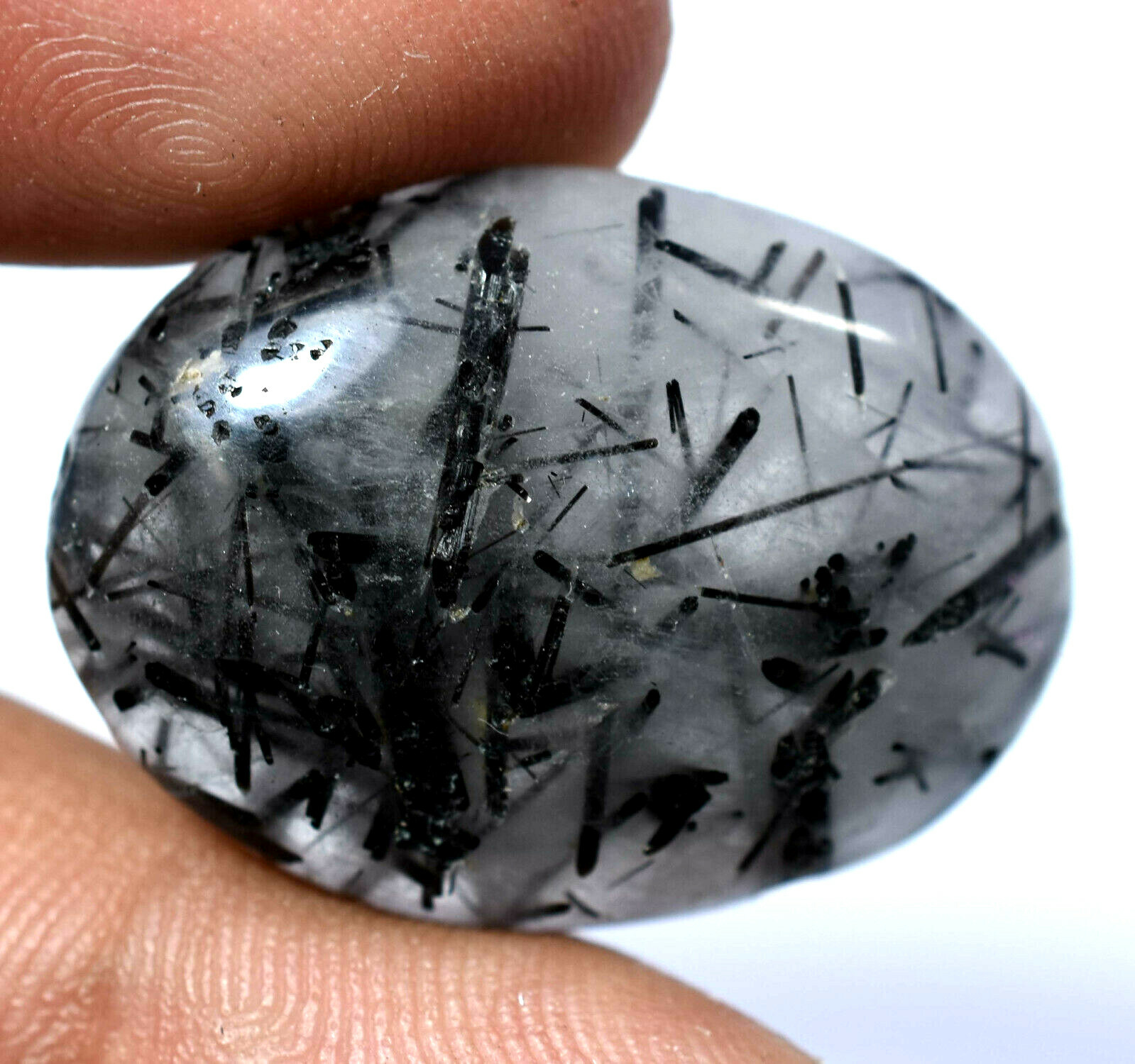 40.55 CT Natural Rutilated Quartz Inside Black Rutil Cabochon Fine AAA+ Gemstone