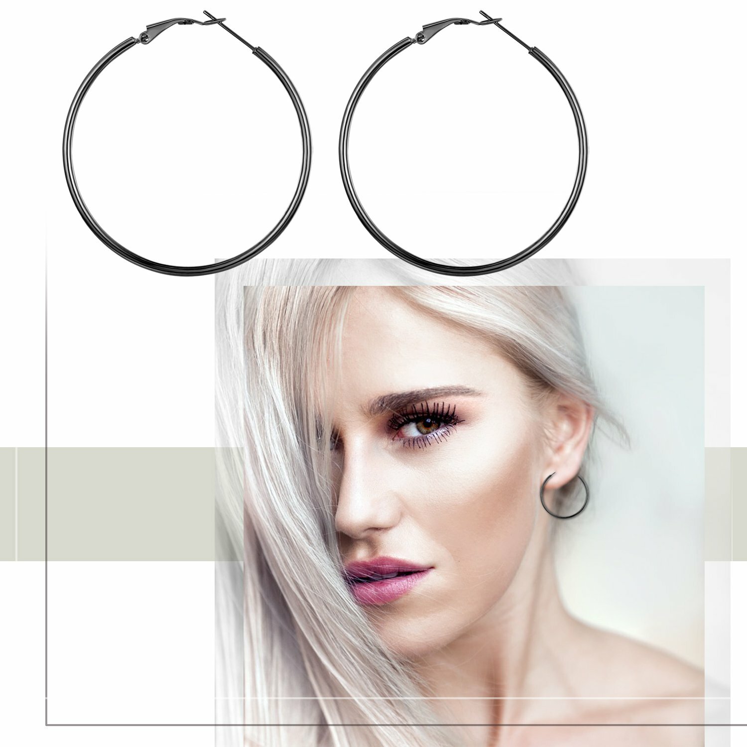 2pcs Women’s Polished Stainless Steel Big Hoop Dangle Drop Earrings Ear Studs