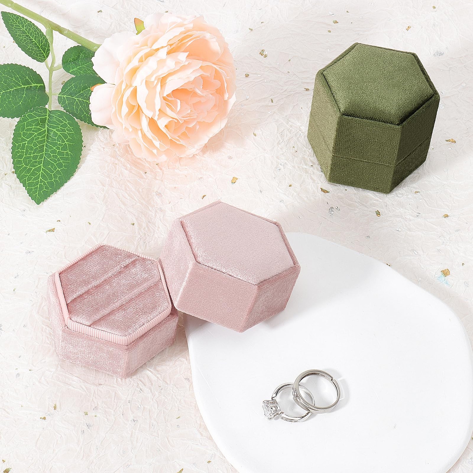 Velvet Jewelry Ring Box,2 Slots Jewelry Ring Gift Box Vintage Ring Display Ho…