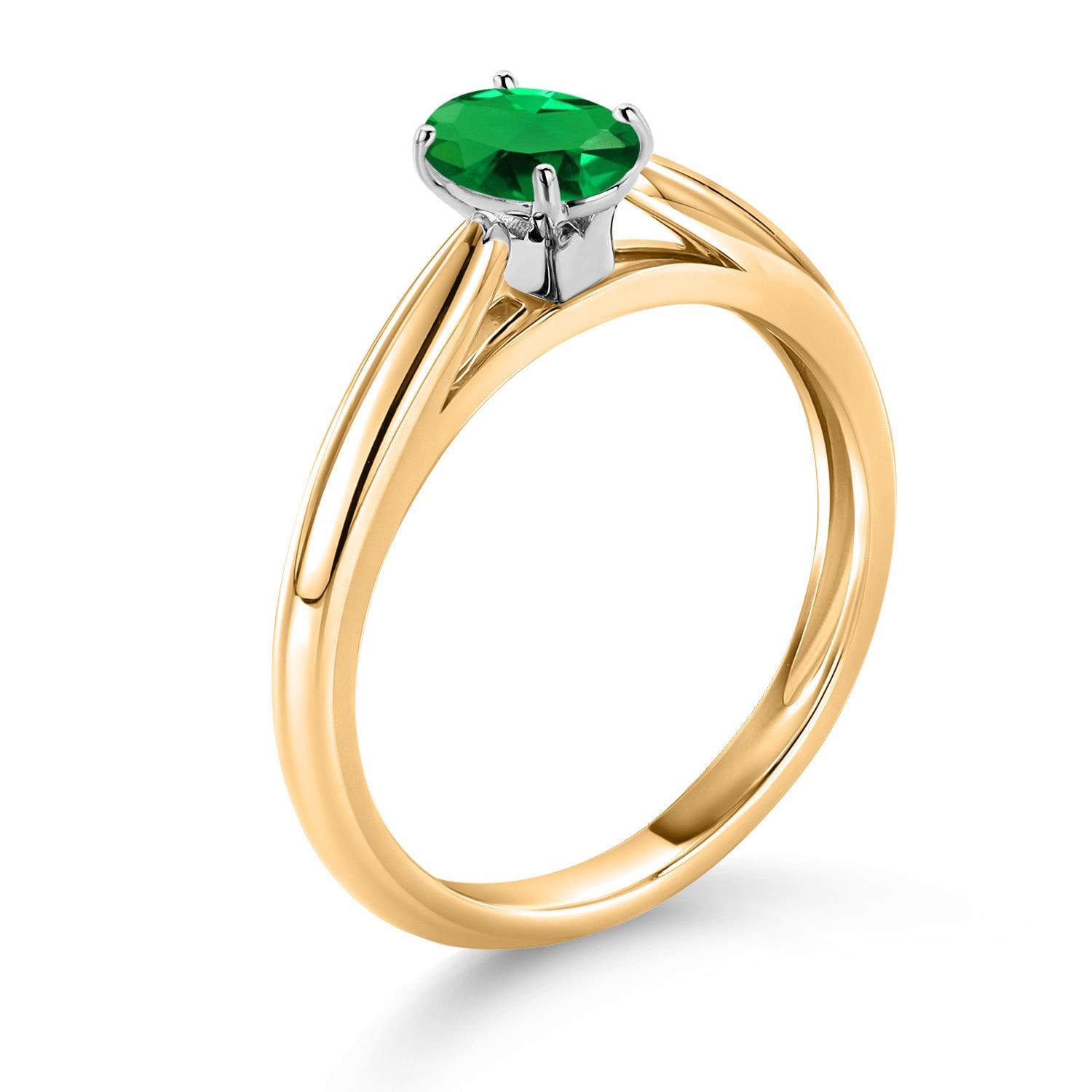 0.40 Ct Green Nano Emerald 10K Yellow and White Gold Solitaire Engagement Ring