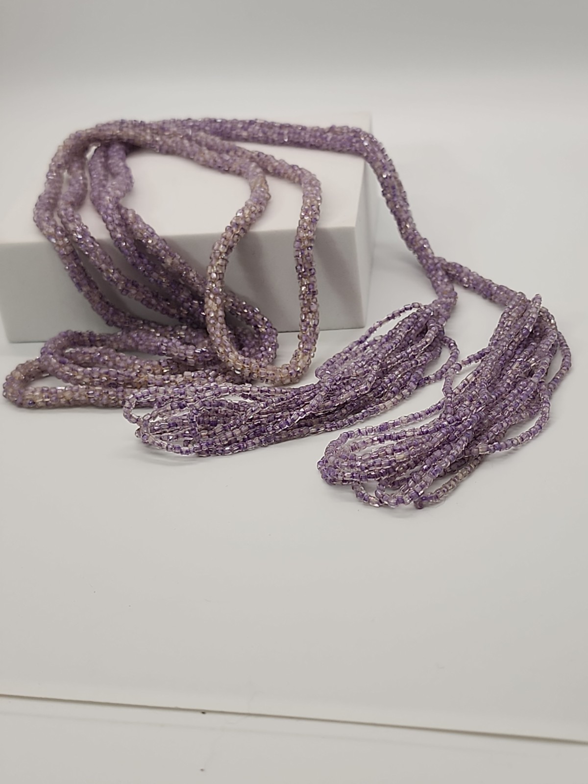 Antique Art Deco Lariat/Sautoir Necklace Micro Lavender Beaded Crochet w/ Tassel