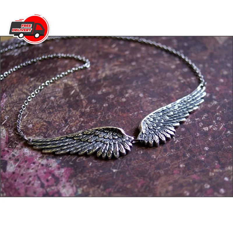 Vintage Angel Wings Feather Choker Necklace Statement Link Collar for Women