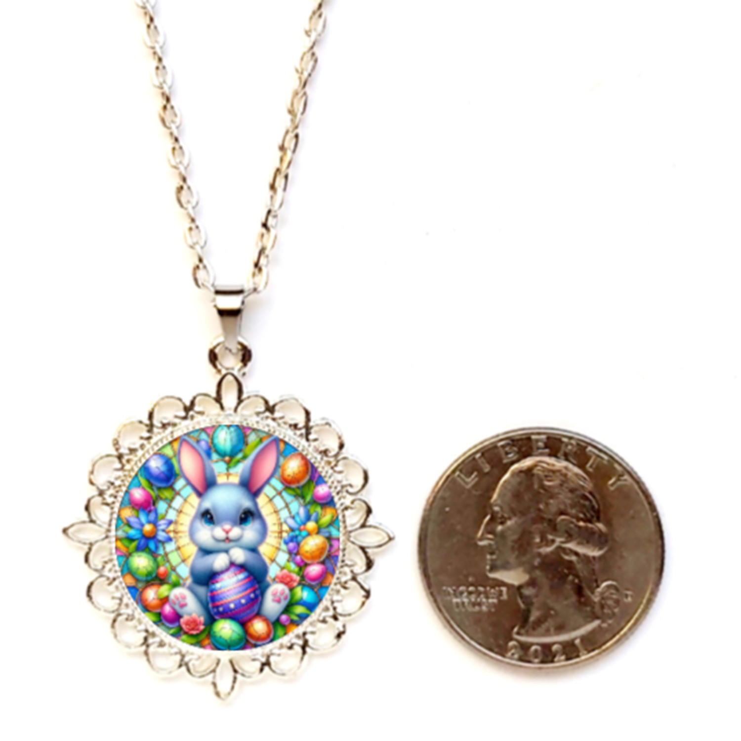 Easter Bunny Bezel Pendant/Necklace Silver Gold Rose Gold Tone