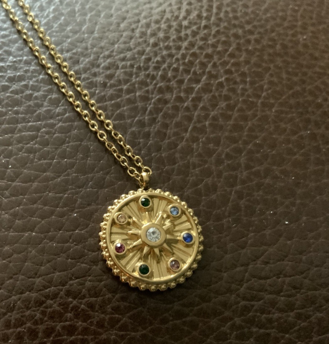 Anthropologie Gold Sunburst Necklace Medallion Celestial Sun Athena Boho Mandala