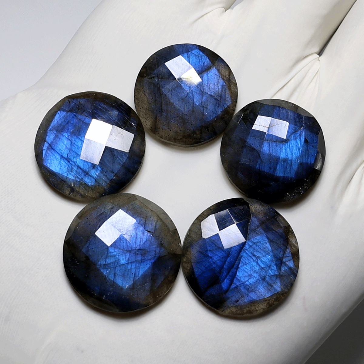 Blue Fire 5 PC Natural Labradorite Hi-Grade 21-24mm Round Faceted Cut Gemstones