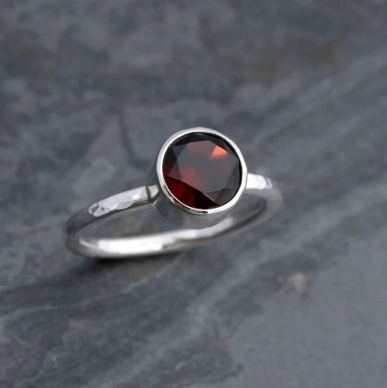 Garnet Sterling Silver Gemstone Ring, Deep Wine Red Jewel Ring, Wear Single
