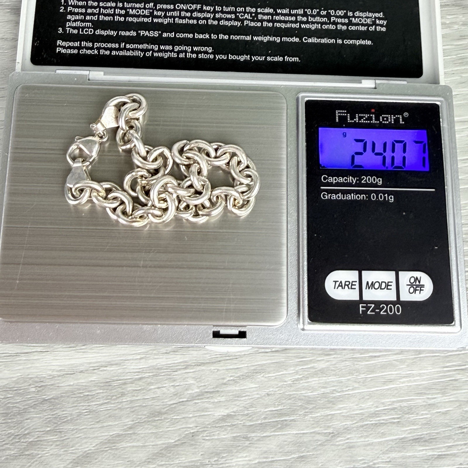 Sterling Silver 925 Chunky 7+mm Rolo Link Chain Bracelet Signed 24+g