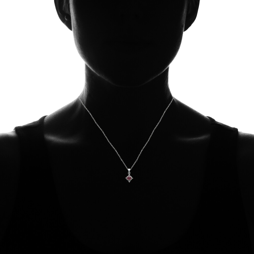Oval Simulated Cabochon Garnet Bali Bead Twist Rope Necklace in Sterling Silver