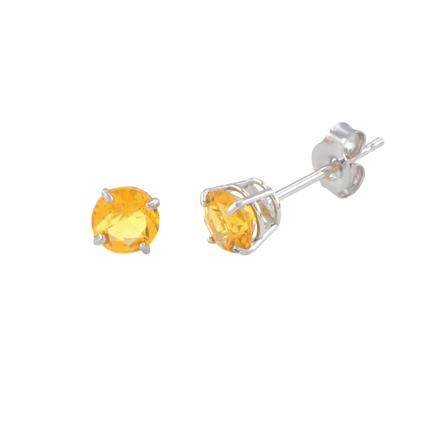 Citrine Stud Earrings November Birthstone 14k White Gold – Genuine Gemstone