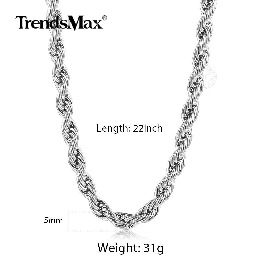 3mm/5mm Stainless Steel Rope Link Chain Necklace Bracelet Jewelry Set for Unisex