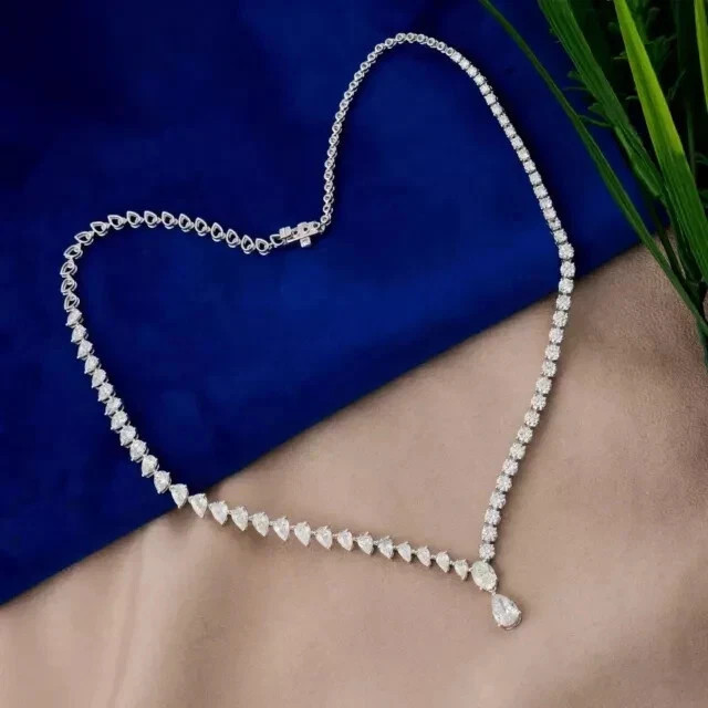 20Ct Pear Cut Lab Created diamond Women,s Tennis Necklace 14K Wh Gold Plated 18″
