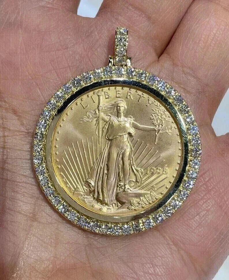 4CT Lab Created Diamond Coin Bezel Frame Pendant in 14k Yellow Gold Plated