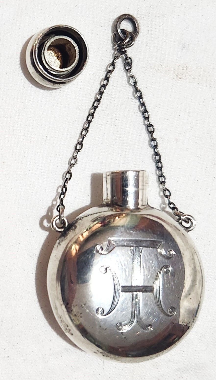 Theodore Foster & Bro F & B Sterling Silver Chatelaine Perfume Flask Pendant