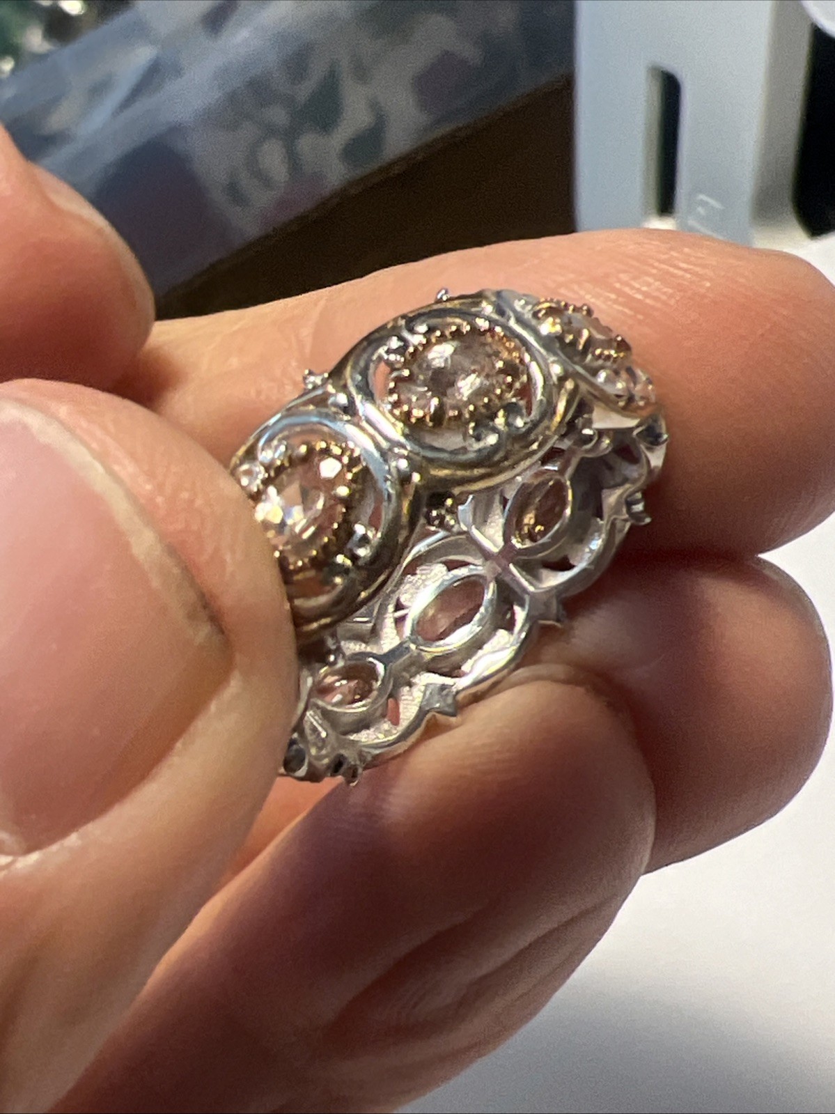 Gems en Vogue 925 Gemstone Palladium Band Ring sz 10 Gold Vermeil 6.8g #JV148