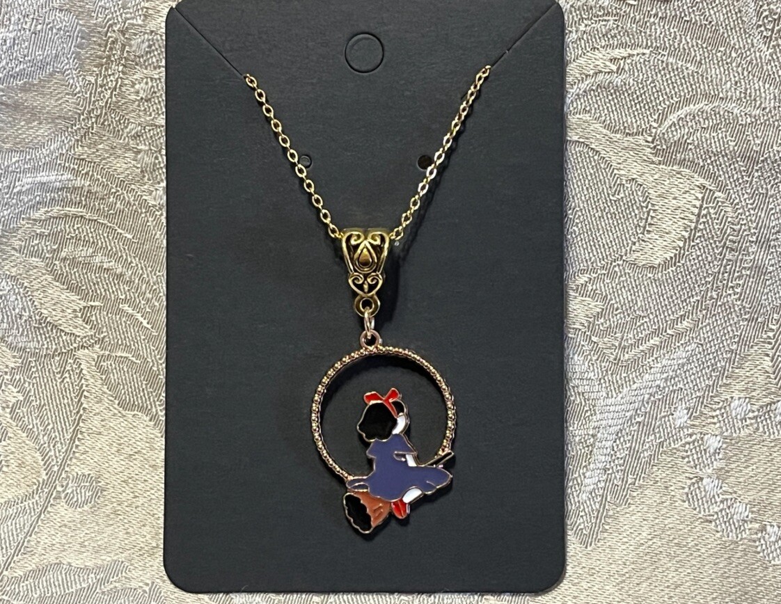 Japanese Anime Delivery Cartoon Girl Flying Broom Gold Necklace 18”