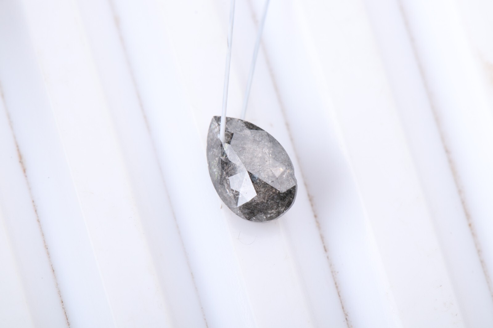 0.65ct Gray Salt Pepper Diamond Drilled Pear Cut Loose Diamond 7.21mm DB162