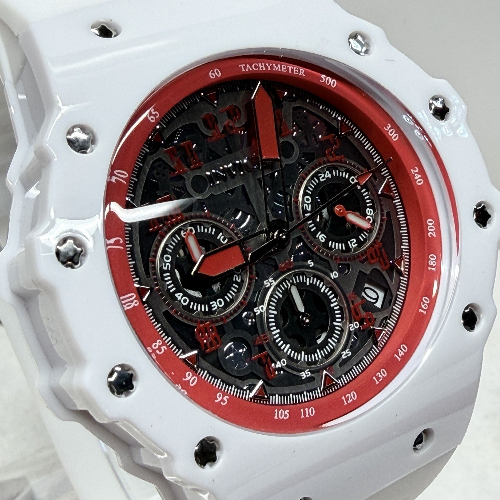 Invicta Racing Men’s Watch 43.5mm White Silicone Silver Dial Quartz New 69660