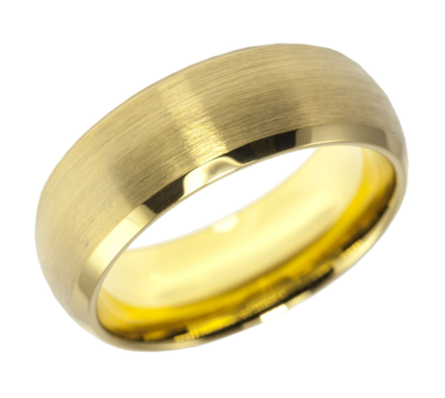 8mm Gold Tungsten Ring Dome IP Band Brushed Finish w Polished Bevel sz 8-15 +1/2