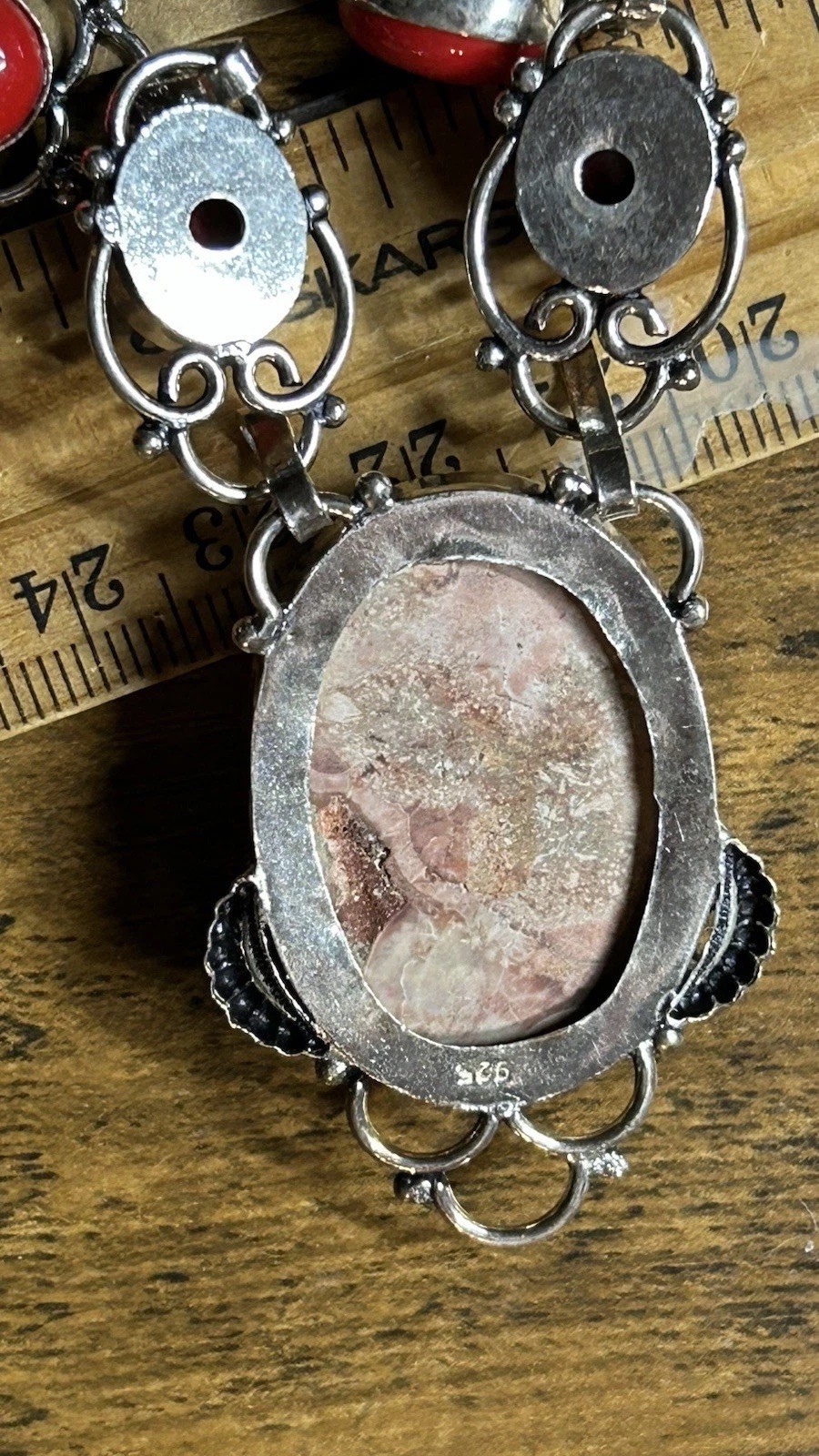 19564. Mexican Bird’s Eye Red Sea Coral Handmade Ethnic 925 Silver Necklace