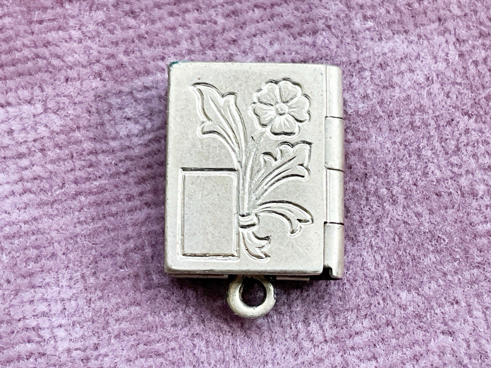 Vintage Gold Filled Book Shaped Locket Charm Pendant with Flower Design Small