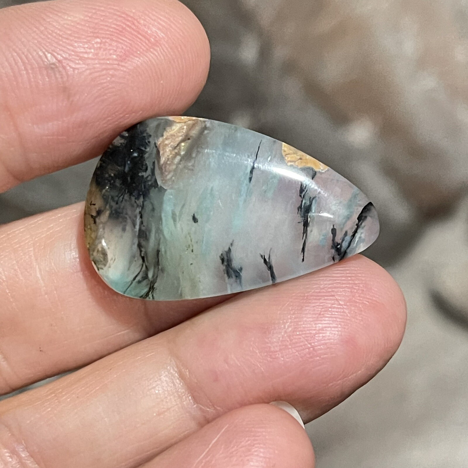 22ct 30.5x19x5.6mm Fine Picture Like Blue Peruvian Opal Smooth Cabochon Gem