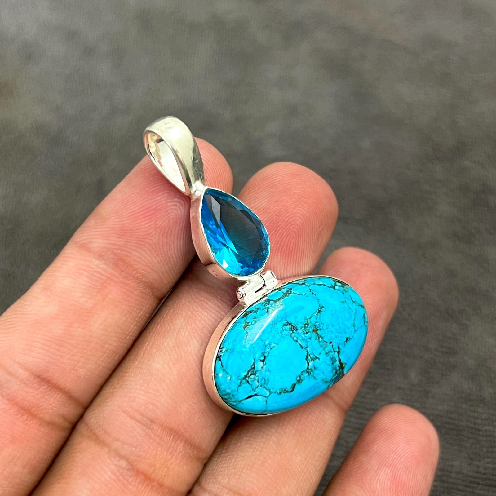 Turquoise Pendant Gemstone 925 Sterling Silver Handmade Jewelry Pendant 2.10″