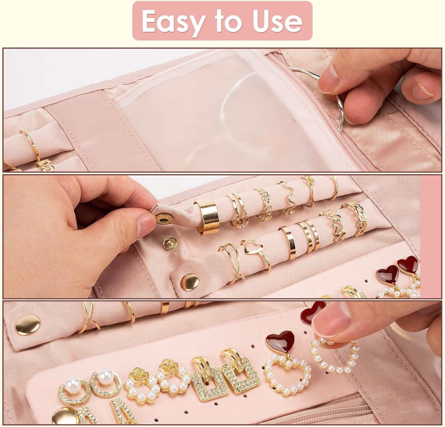 Travel Jewelry Organizer Bag Anti-Tangle Foldable Small Jewelry Roll Travel Case