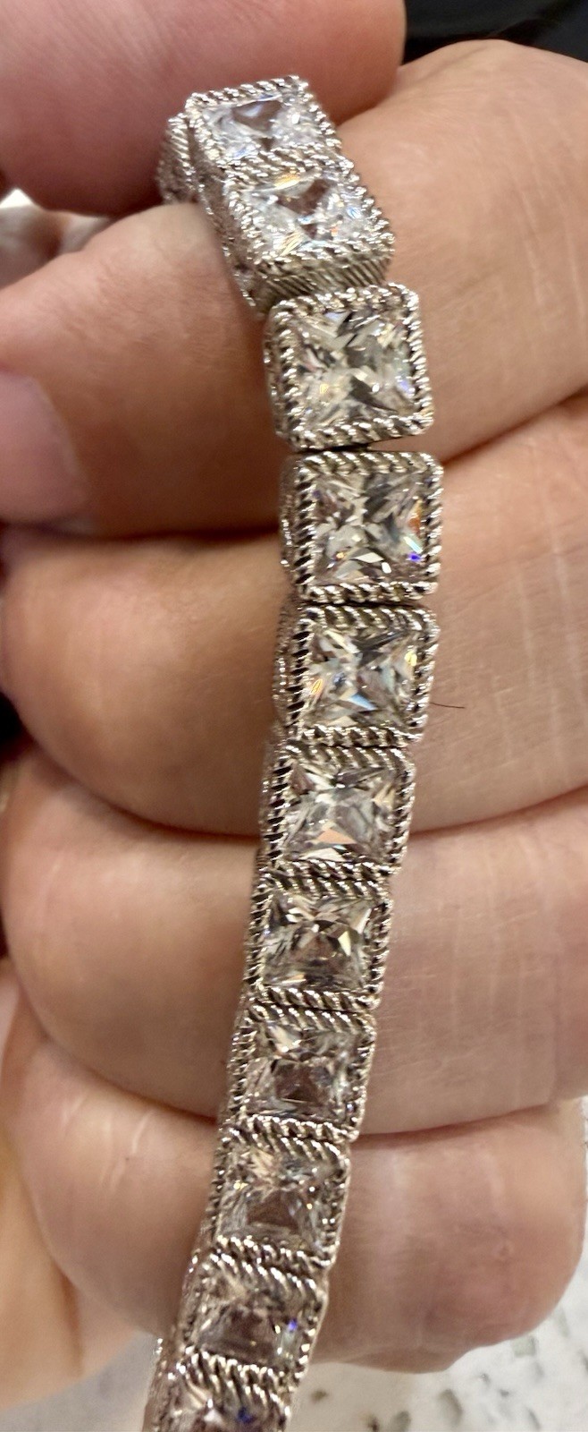 Judith Ripka Princess Cut Diamonique Sterling Silver Tennis Bracelet Size 7