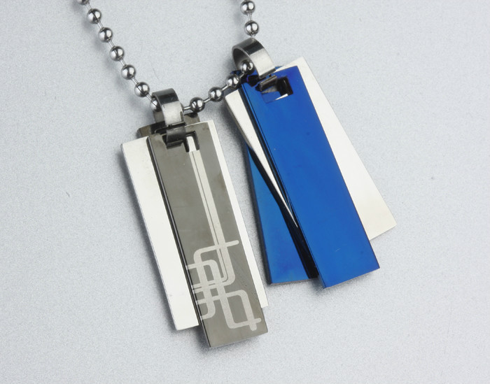 Clearance! Men Titanium Stainless Steel 3 Bar Blue /Black Pendant Necklace
