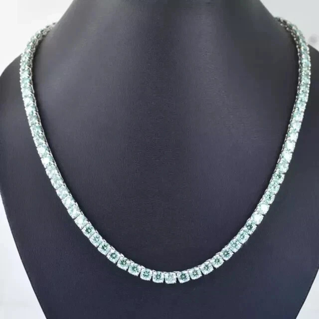 28Ct Round Lab Created Blue Diamond Tennis Necklace 14k White Gold Plated 18″
