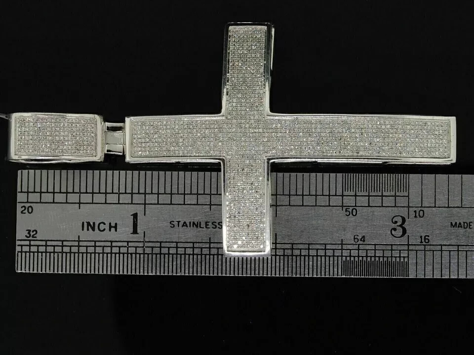 3CT Round Cut Real Moissanite Men’s Cross Pendant 925 Sterling Silver