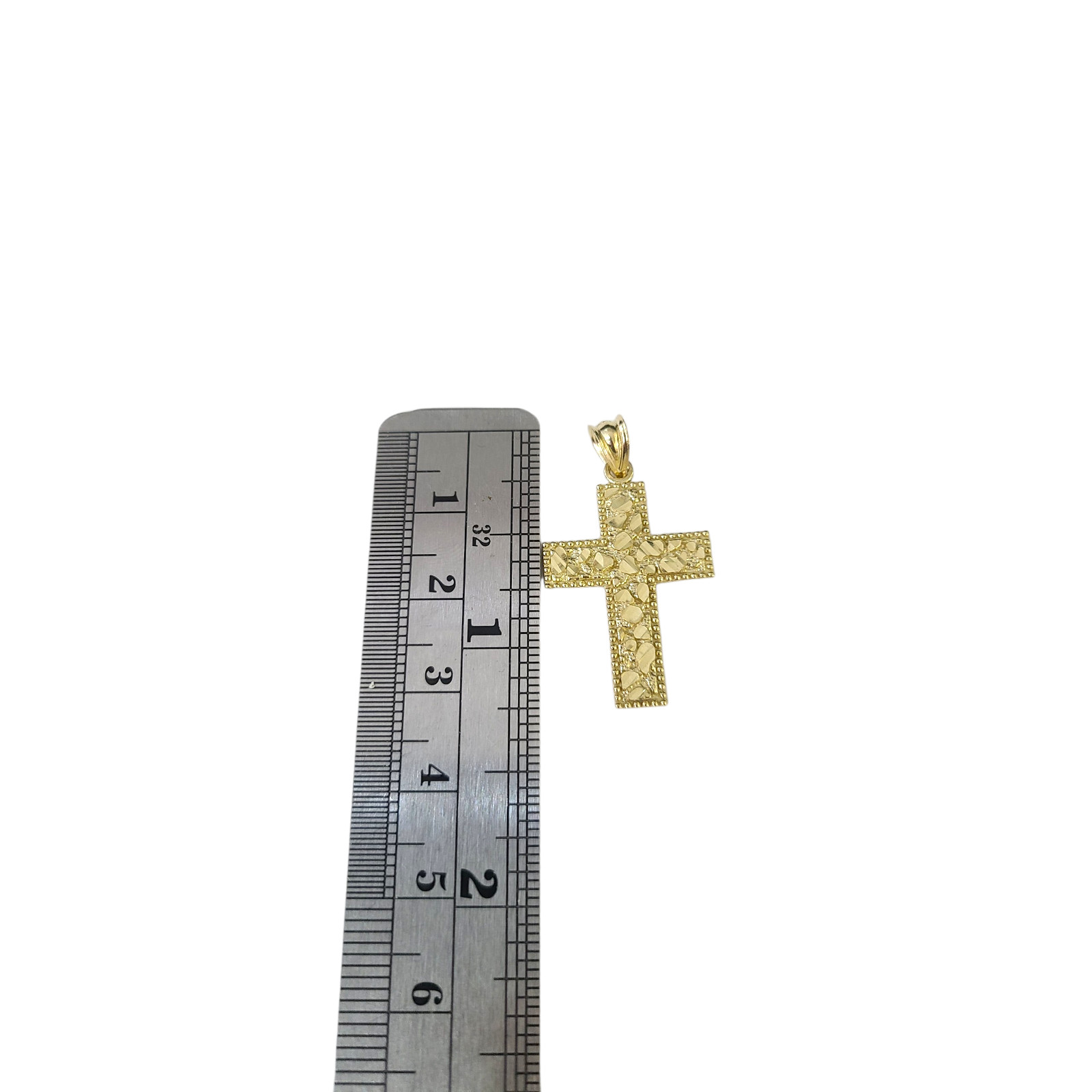 10K Yellow Gold Nugget Jesus Cross Charm Pendant Unisex Small Medium Large