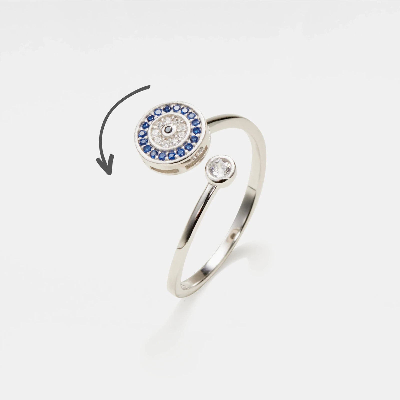 Evil Eye Anxiety Fidget Spinner Ring in 925 Sterling Silver